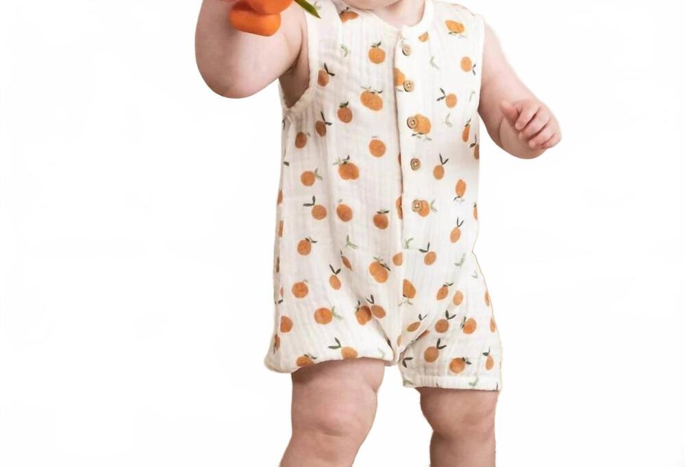 NEW MAKEMAKE ORGANICS sleeveless bubble romper in mandarin